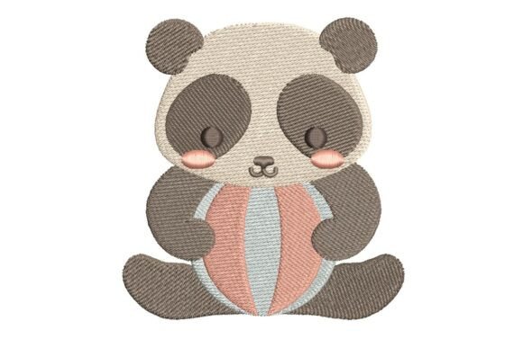 Cute Panda Bear with Beach Ball Embroidery Design