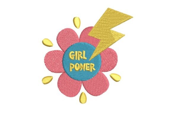 Girl Power Flower with Lightning Bolt Embroidery Design