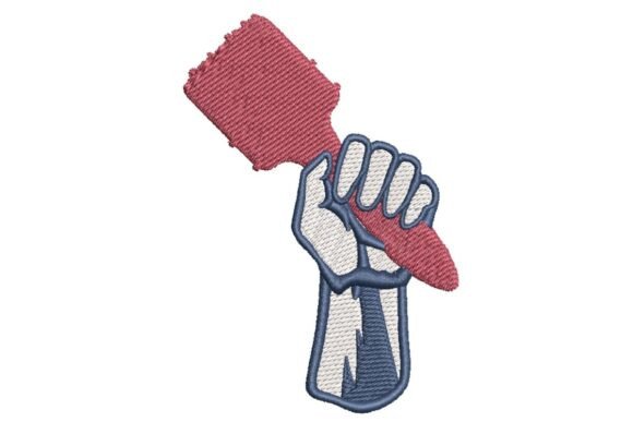 Labor Day Fist with Painter's Brush Embroidery Design