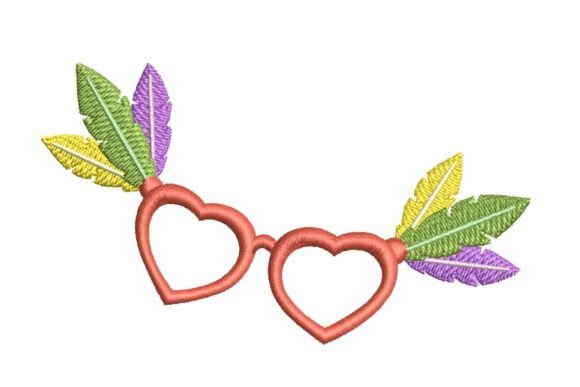 Mardi Gras Heart Glasses Embroidery Design