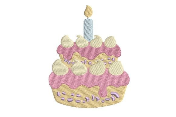 Sweet Two-Tier Birthday Cake Embroidery Design