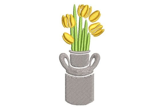 Yellow Tulips in Milk Can Embroidery Design